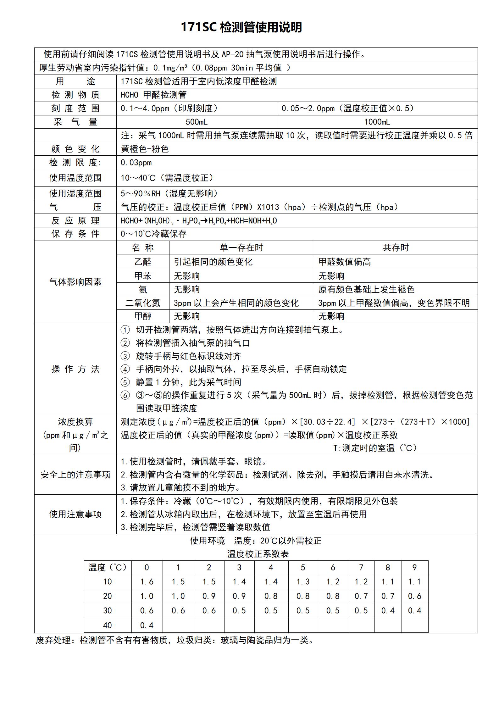 北川式氣體檢測(cè)管171SC檢測(cè)使用說明 北川式氣體檢測(cè)管171SC檢測(cè)使用說明